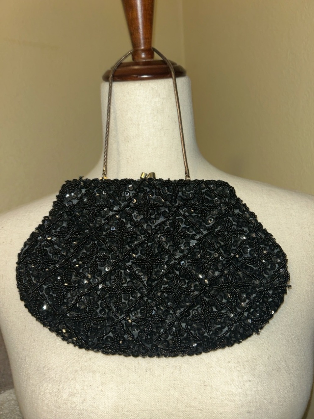 Vintage JEM Hong Kong Black Beaded Evening Bag Clutch Purse Formal